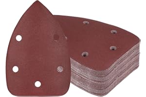 Kozelo 50pcs Mouse Sander Detail Sandpaper - [320 Grit, 3.5" x 5.5"] Triangle Hook and Loop Assorted Sanding Pads Sheet for W