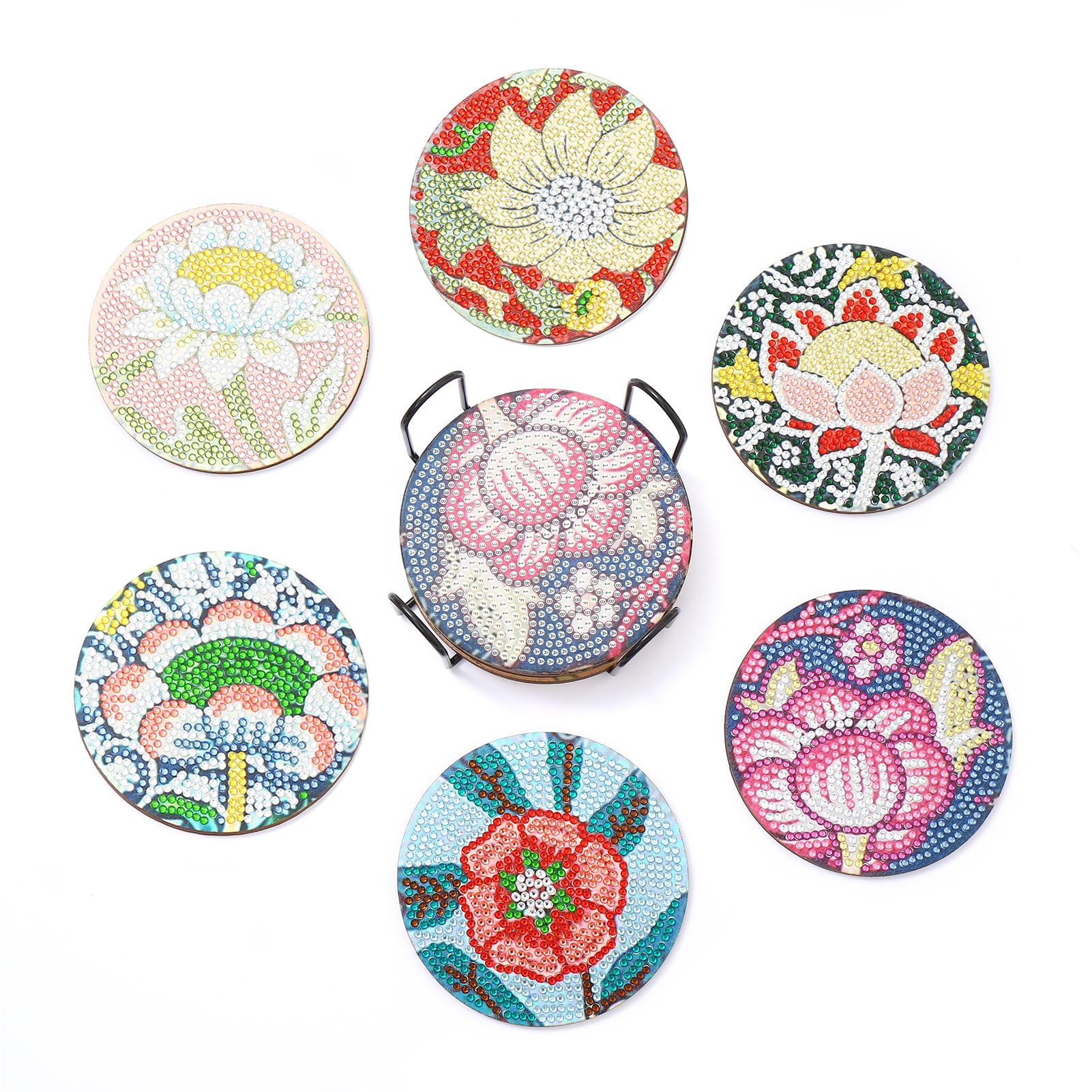 ELECTRO-WEIDEWORLD ダイヤモンドアート コースター キットビーズアート ダイアモンドアート セット DIYダイヤモンドペインティング 5Dダイヤモンド塗装キット ホルダー付き コースター 手芸キット 初心者 大人 子供用 人気 手作り アートクラフト用品 (花（6個入）) の商品画像