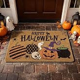 Happy Halloween Jack O'Lantern Doormat Spooky Indoor Outdoor Home Front Porch Rugs Witches Hat Brewing Carpet Gift Fall October Entrance Ornament Supplies 17 x 30 Inches