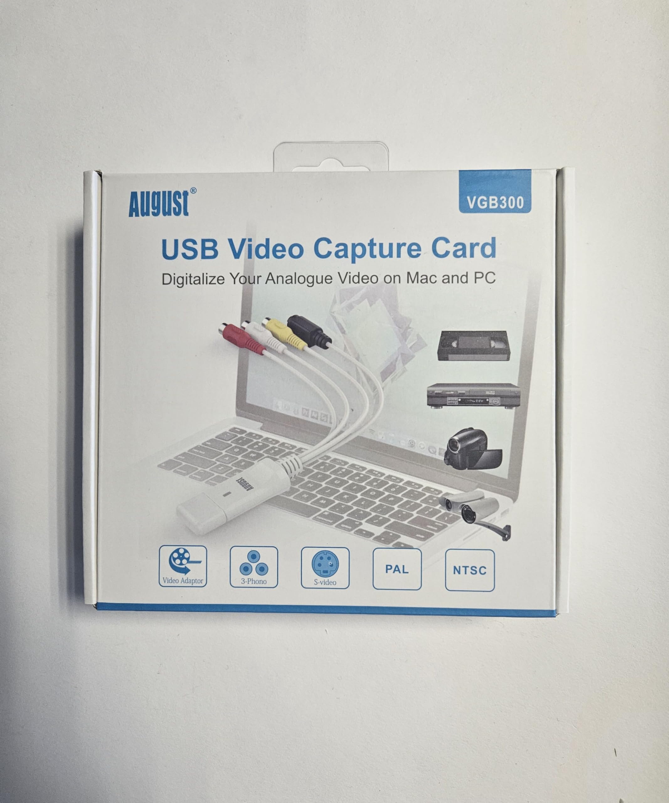 August External USB Video Capture Card VGB300 - Transfer VHS Home Videos to Mac OS and PC Windows - S-Video and Composite in