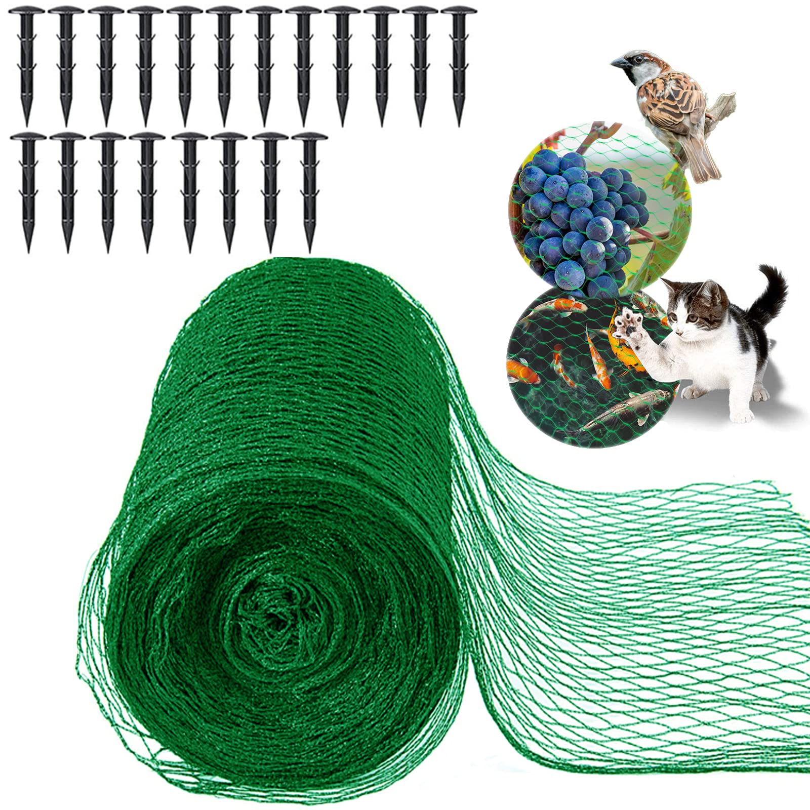 MAYADUO Garden Netting for Plants Fruit Veg Patch Grass Seeds, Anti Bird Netting Kit with Plastic Ground Pegs, Pond Netting Cover, Plant Netting Protection Garden Mesh Fence (Green, 4x12M)
