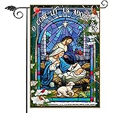 HAIHAUPOD Holy Family O Come Let Us Adore Him Winter Flag, Nativity Religious Christmas Banners For Outside, Merry Flags Outdoors Garden Flag 12x18 Double Side, Xmas (Garden Flag)