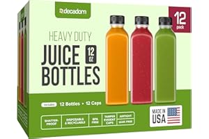 DECADORN 12oz Plastic Bottles With Caps - 12 Pack Empty Juice Bottles For Juicing - MADE IN USA Clear Reusable Bottles With Lids For Fridge - drink container