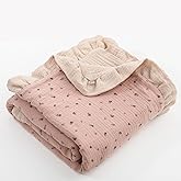 runzhuoyang Muslin Toddler Blanket 43"x43" - 100% Cotton Super Soft Crib Blanket for Baby, Infant, Toddler & Baby Girl,Lightweight Nursing Cover & Breathable Stroller Blanket,Floral Design (Brown)