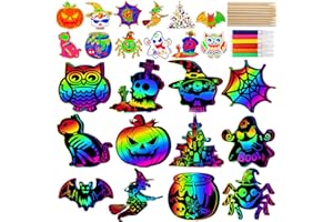 Natonhi Halloween Crafts Scratch Art for Kids, 96PCS Halloween Games Magic Rainbow Scratch Paper Off Cards Set for Kids Halloween Classroom Activities Crafts Party Favors