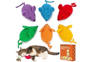 Retro Shaw Catnip Toys Crochet Mouse, 6 Pcs Yarn Cat Nip Mice Safe Teeth Cleaning Chew Toy for Indoor Kittens Kitty, Interactive Catnip Cat Kicker Toys
