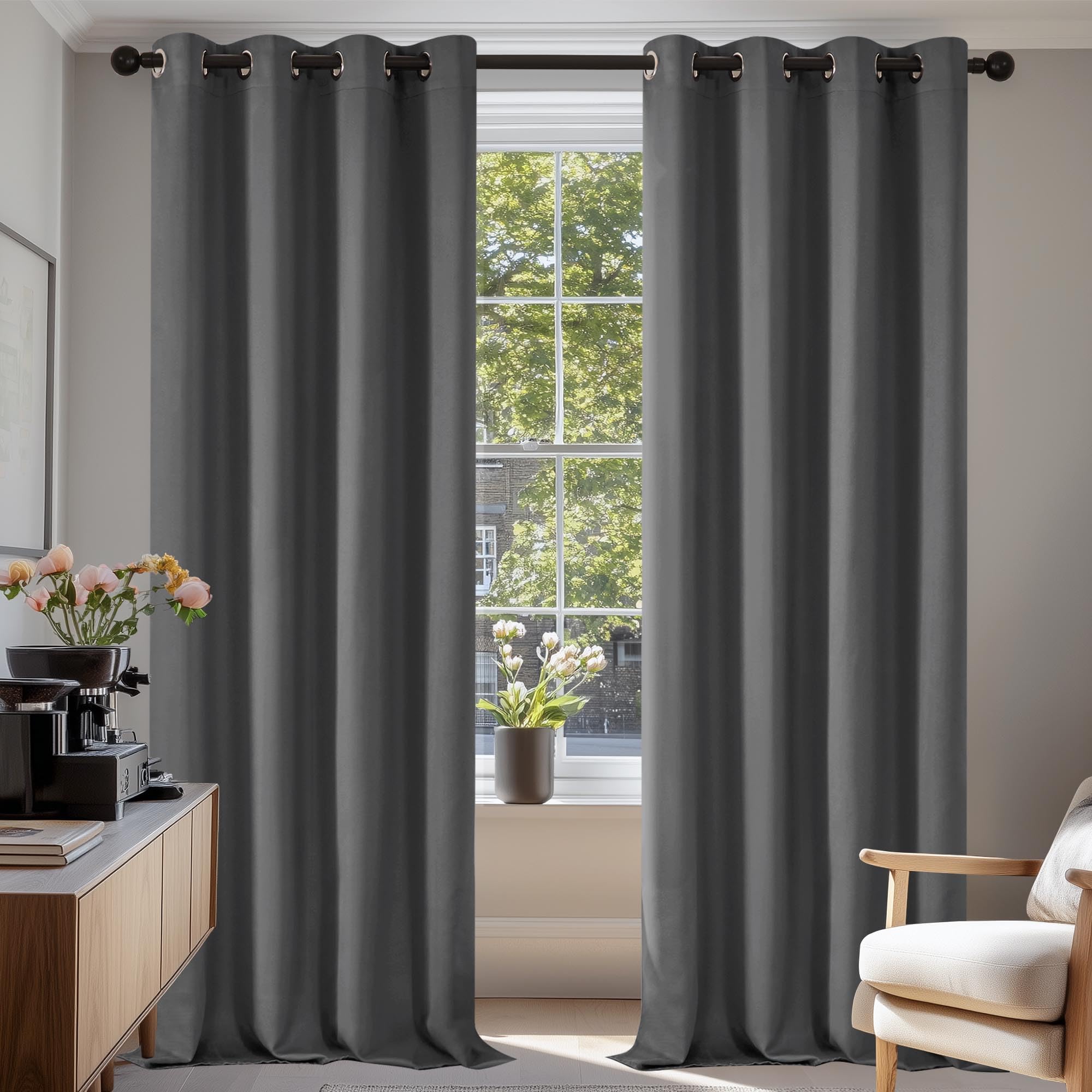 Deconovo Super Soft Thermal Insulated Window Treatment Bedroom Curtains Blackout Eyelet Blackout Curtains for Livingroom 135x240cm Light Grey 1 Pair — image 1