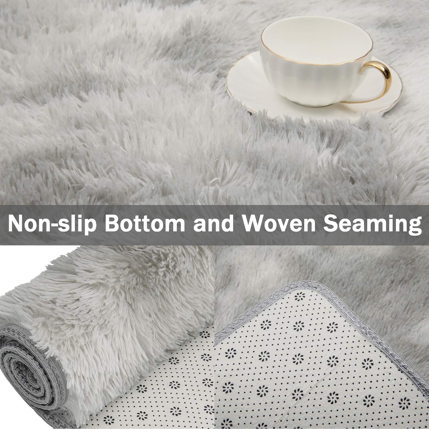 Pauwer Plush Shaggy Area Rugs Silky Smooth Fur Rugs Modern Indoor Plush Fluffy Rugs Anti-Skid Playing Mat for Bedroom Living Room Floor Carpet Mat(Light Grey - Image 5