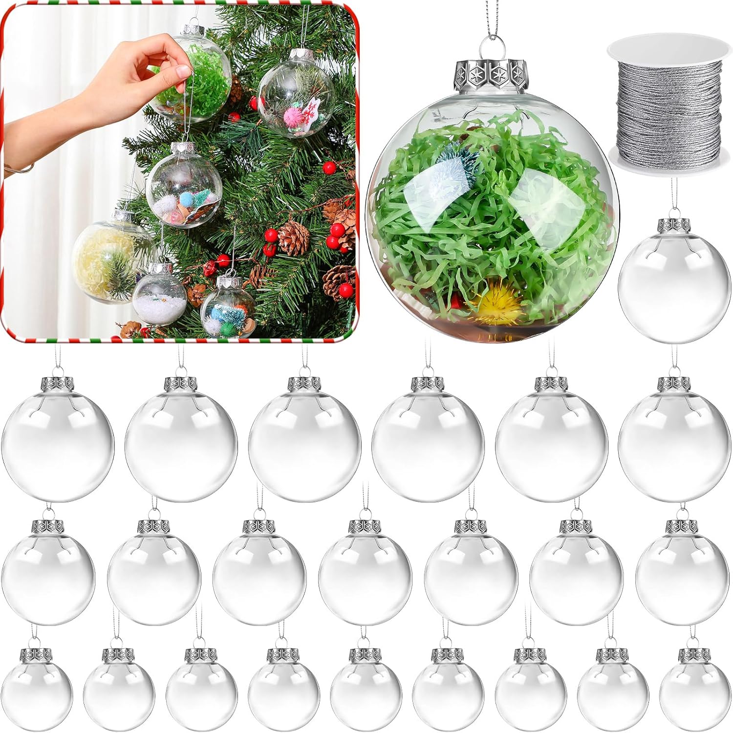 Ornaments - Wettarn 50 Pcs Clear Plastic Ornaments with Lid Rope Hanging Christmas Fillable Balls Ornament for DIY Crafts Christmas Tree Xmas Holiday Party Wedding Home Decorations (Clear,3 Sizes)