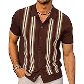 PJ PAUL JONES Mens Polo Shirts Vintage Striped Button Down Knitted Golf Shirts