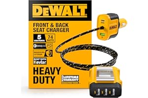 DEWALT Heavy Duty 72W 5 Port USB Car Charger Multiport, iPhone 17 Multi USB Car Charger, Fast Charge PD & QC3.0 Cigarette Lig