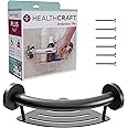 HEALTHCRAFT Plus 2-in-1 Corner Shelf and Grab Bar (9.5 Inch) | ADA Compliant Bathroom Safety Grab Bar for Seniors, Wall-Mounted, Supports Up to 500 lbs, Matte Black