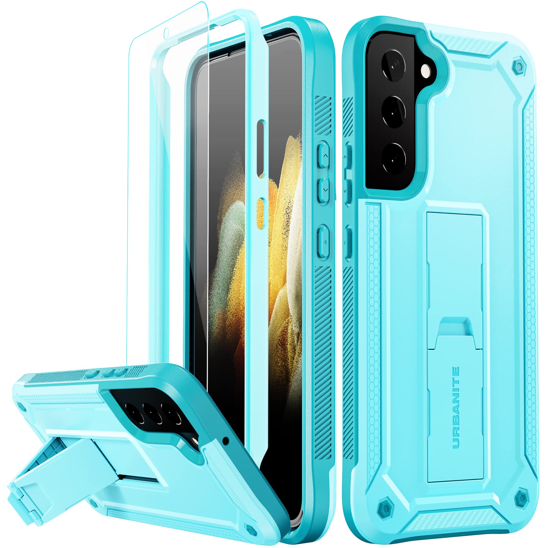 Photo 1 of URBANITE for Samsung Galaxy S22 Plus 5G Case, Military Grade Dual Layer Shockproof Protective Cover Case with Screen Protector and Kickstand (Sky Blue)