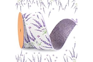 LaRibbons Double Faced Purple Lavender Wired Ribbon 2.5 Inch x 12 Yards,Floral and Polka Dot Ribbon for Spring Summer Mother Day Crafts Gift Wrapping Wreath Bow Decoration
