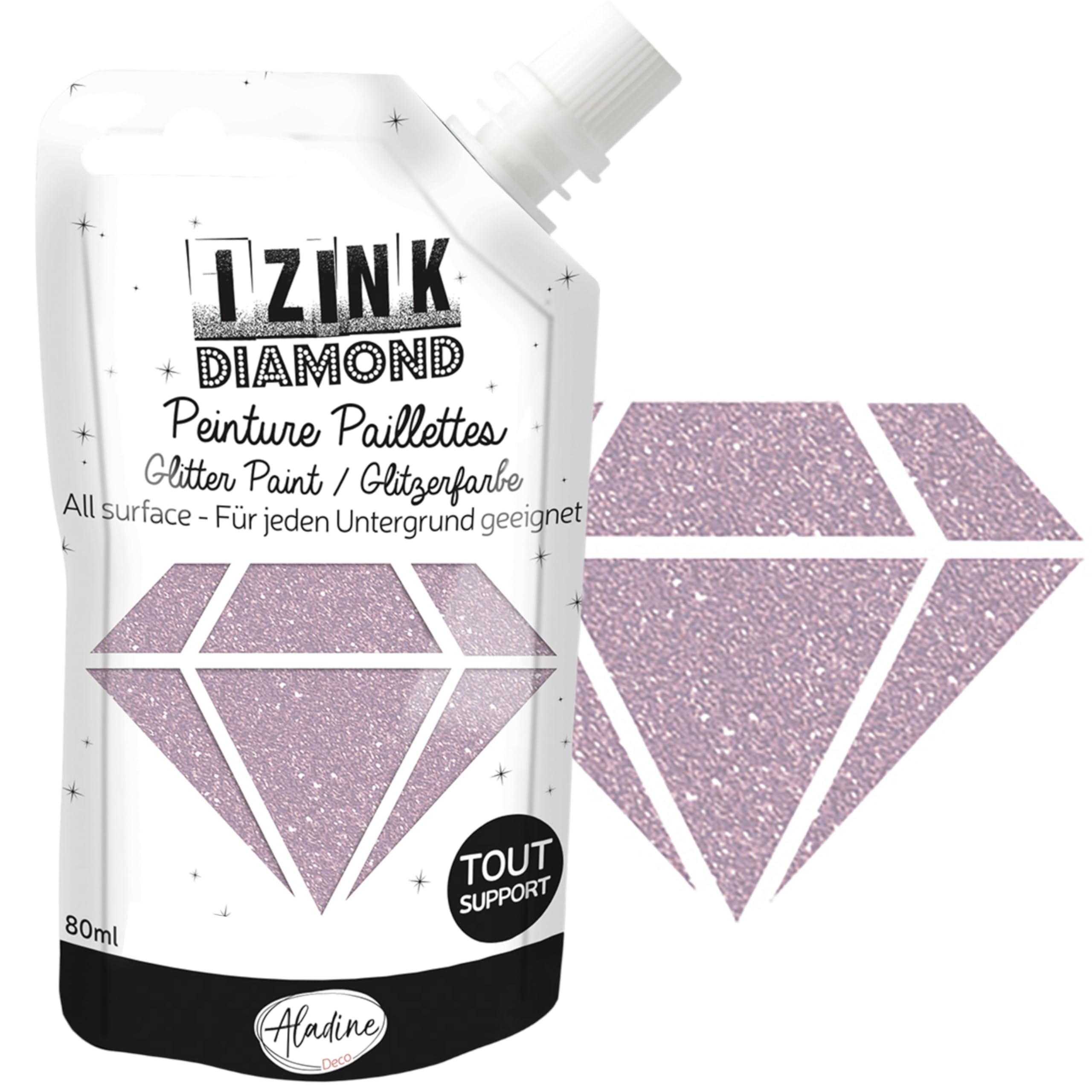 Aladine - Izink Diamond - Glitter Painting - Ultra Concentrated in Glitter - Decoration Any Support - DIY and Creative Leisure - Made in France - Soft Bottle 80 ml - Pastel Pink