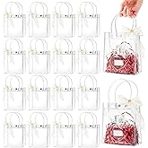Ohuimrt 50 PCS Clear Plastic Gift Bags with Handles, 5.9 x 4.92 x 2.75 Inches Reusable Party Favor Bags with Ribbon Transparent Gift Wrap Bags Bulk for Weddings Birthdays