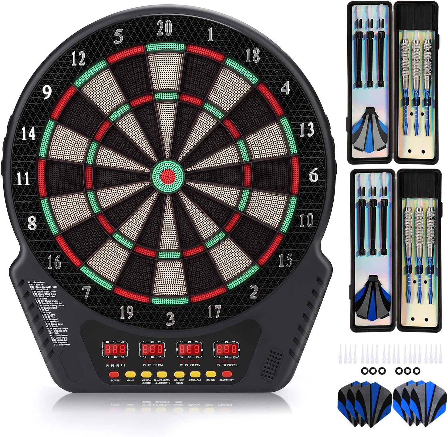 Biange Electronic Dart Board, Dartboard Set 13.5” Target Area Digital Soft Tip Dartboards 27 Games and 243 Variants with 6 18g Darts, 4 LED Displays, Spare Tips, Flights Support up to 16 Players : Sports & Outdoors