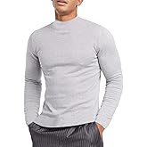 KINGBEGA Men Regular Fit Basic Lightweight Long Sleeve Pullover Top Mock Turtleneck T-Shirt