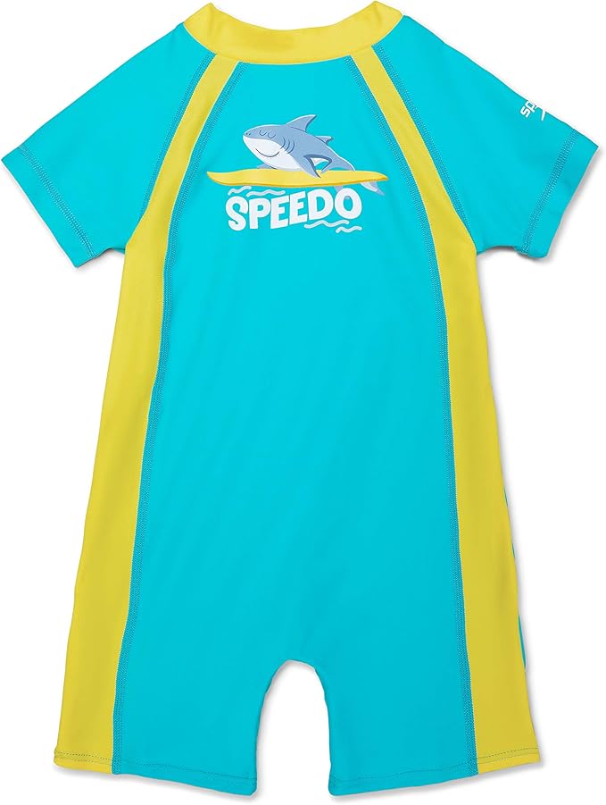 Speedo Unisex Kids Swimsuit One Piece Short Sleeve Rashguard Begin to