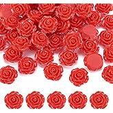 Craftdady 50pcs Red Rose Flower Resin Cabochons 20mm Flatback Undrilled Floral Cameos for Scrapbooking DIY Crafts Wedding Decors