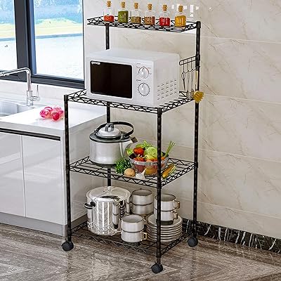 LENTIA 4-Tier Baker’s Rack Microwave Stand with Wire Mesh Shelves