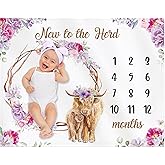 CraftyDream Highland Cow Baby Monthly Milestone 40 x 50'' Blanket Scotland Flower Prop Blanket for Baby Girl Highland Cow Newborn Infant Swaddle for Boys Girls Nursery
