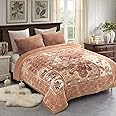 JML Fleece Blanket, 10 Pounds Heavy Plush Soft Blanket for Winter, Korean Style Mink Velvet Fleece Blanket - 2 Ply A&B Printed Thick Fluffy Raschel Bed Blanket, Khaki Floral