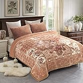 JML Korean Style Fleece Blanket King Size, 87x94 Inches,10.5 Pounds, Heavy Velvet Fleece Winter Blanket, Plush Soft, Thick, Warm for Fall - 2 Ply A&B Printed with Embossing Pattern, Khaki Floral