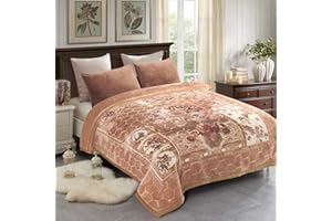 JML Korean Style Fleece Blanket King Size, 87x94 Inches,10.5 Pounds, Heavy Velvet Fleece Winter Blanket, Plush Soft, Thick, Warm for Fall - 2 Ply A&B Printed with Embossing Pattern, Khaki Floral