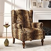 HULALA HOME Wingback Accent Chair with Animal Print Pattern, Traditional Fabric Armchair with Nailhead Trim and Retro Wooden 