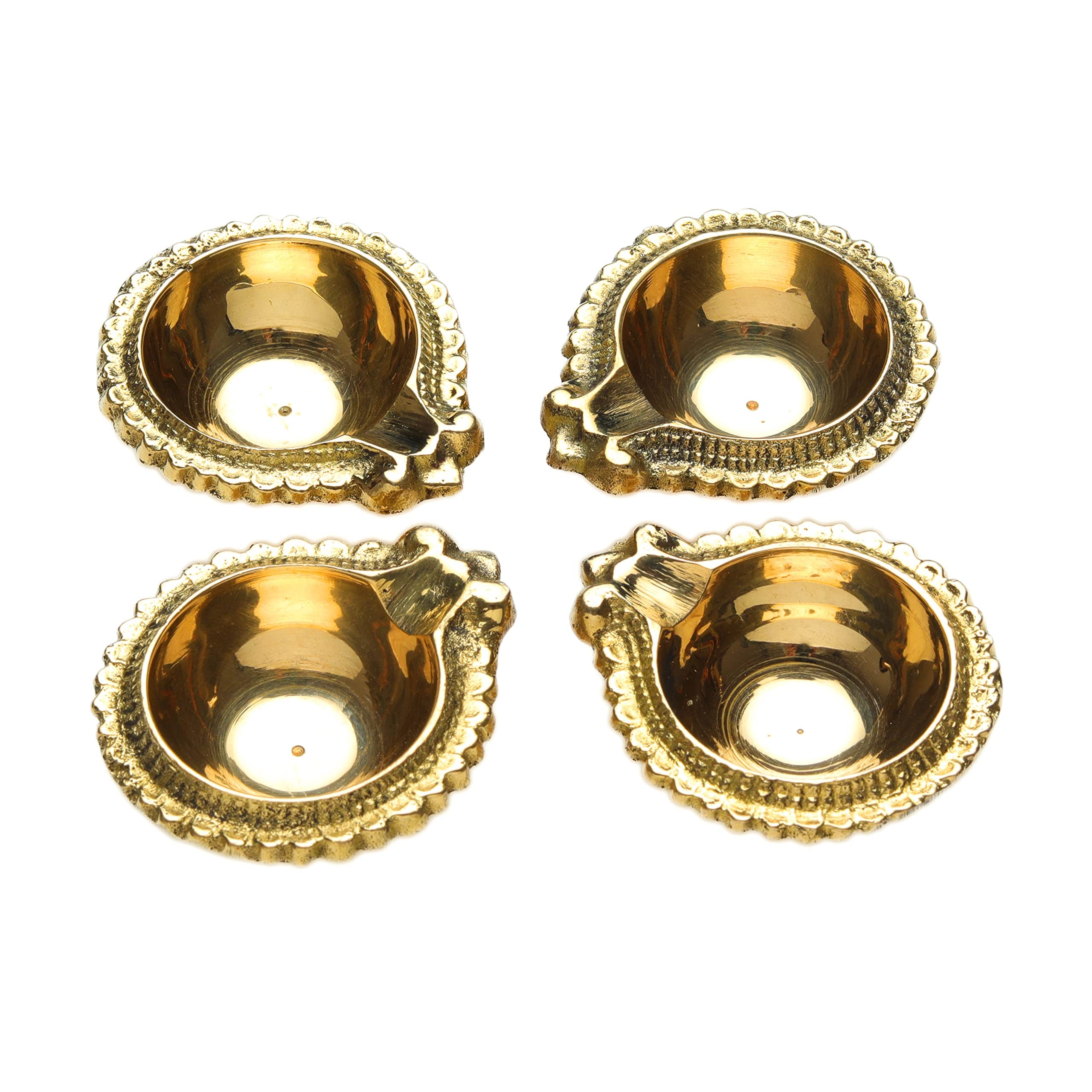 Set of 4 Diya Deepak Pooja Puja Item Religious Brass Oil Lamp Essential Traditional New year Decorations Festival Aarti Lighting Accessories for home Gift Items Pooja Kit Lantern Lamp(Size:-2")