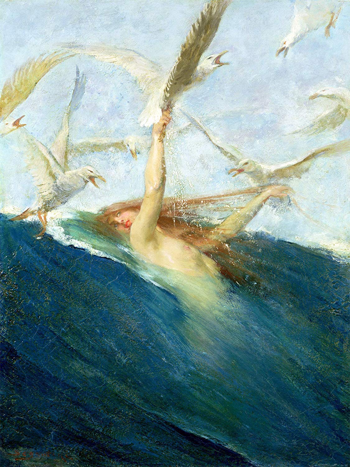 Mermaid sea Water Girl Gull G. Segantini Tile Mural Kitchen Backsplash Ceramic - Picture 2 of 3