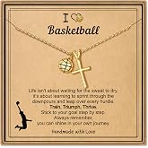Turandoss Sports Ball Cross Necklaces for Women Jewelry, 14K Gold Plated | Dainty Cross Necklace, Soccer, Football, Basketball, Baseball, Volleyball, Tennis Pendant Choker Necklace, Jewelry for Women