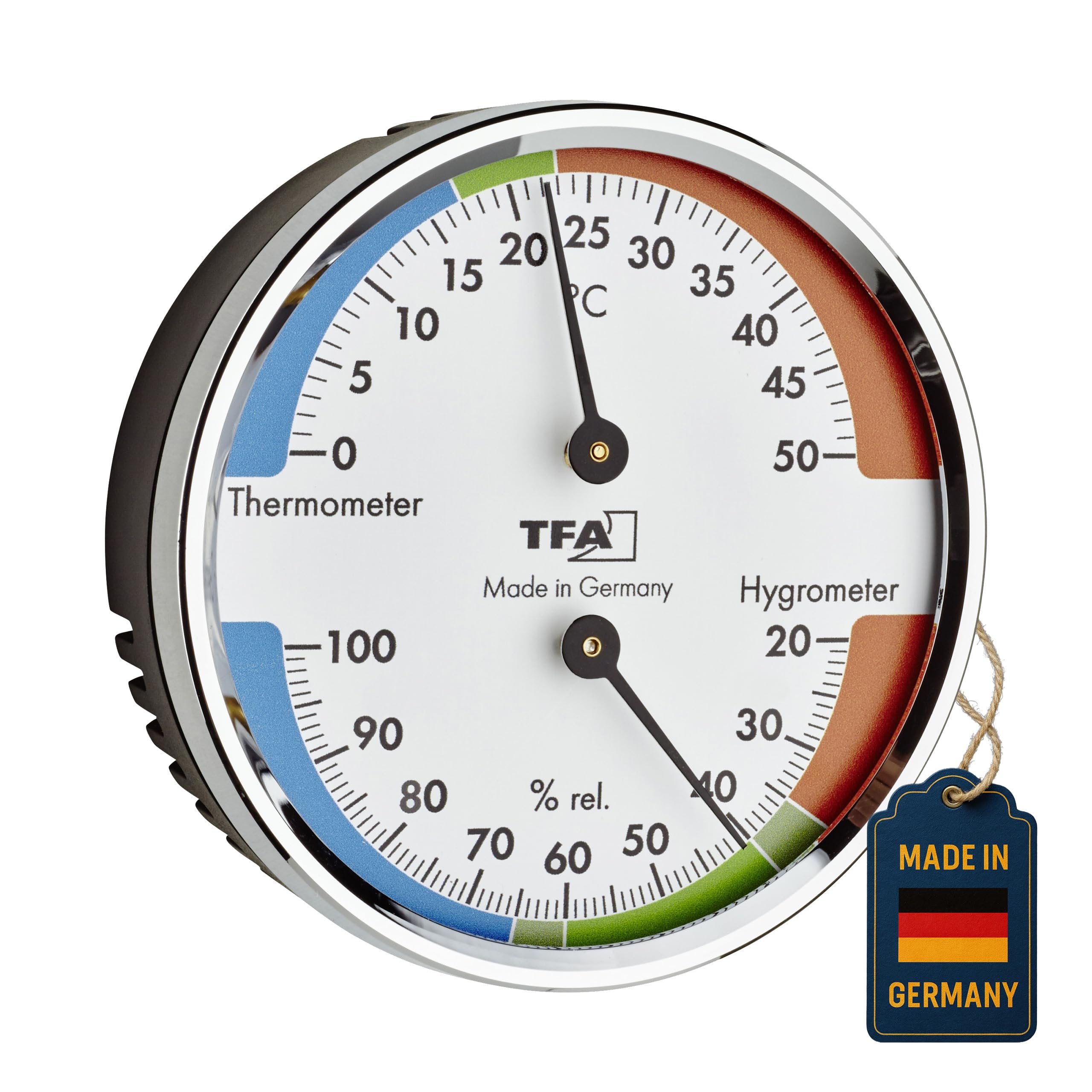TFA Dostmann 45.2040.42 Analogue Thermo-Hygrometer for Controlling Temperature and Humidity, Healthy Indoor Climate with Comfort Zones, Silver