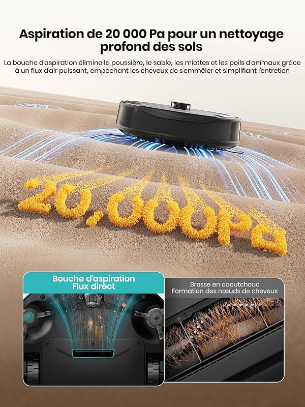 M210 Pro Omni 28cm Mini Rouleau Robot Aspirateur Laveur, 20000Pa