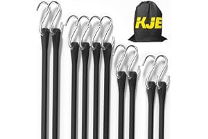KJE 10Pack (10'', 15", 21", 31") Rubber Bungee Cords with S Hooks - Heavy Duty Black Bungee Straps, EPDM - Load 180 lbs, Outdoor Tie Downs, Securing Tarps & Canvases & Cargo in Cold Hot Climates