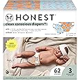 The Honest Company Clean Conscious Diapers for Sensitive Skin | Hypoallergenic, Fragrance Free | Gender Neutral Prints | Club Box, Size 3 (16-28 lbs), 62 Count (Prints May Temporarily Vary)