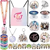 eTel Like Twice Gifts Set, Including Drawstring Bag Backpack, Necklace, Earrings, Bracelets, Button Pins, Lanyard ID Holder, Keychain, Phone Ring Holder, Cartoon Badge