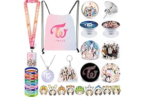 eTel Like Twice Gifts Set, Including Drawstring Bag Backpack, Necklace, Earrings, Bracelets, Button Pins, Lanyard ID Holder, Keychain, Phone Ring Holder, Cartoon Badge