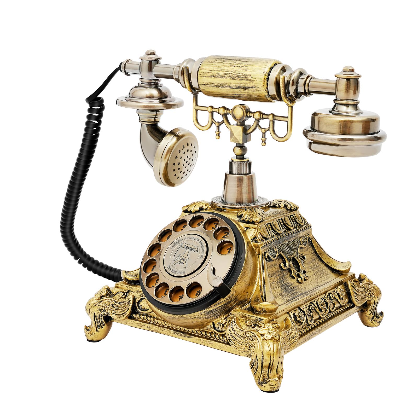 Retro Landline Telephone with Dial, Cable Retro Telephone Vintage Telephone Decorative Home Office Telephone Antique Phone with Dial Classic Turntable Rotary Phone