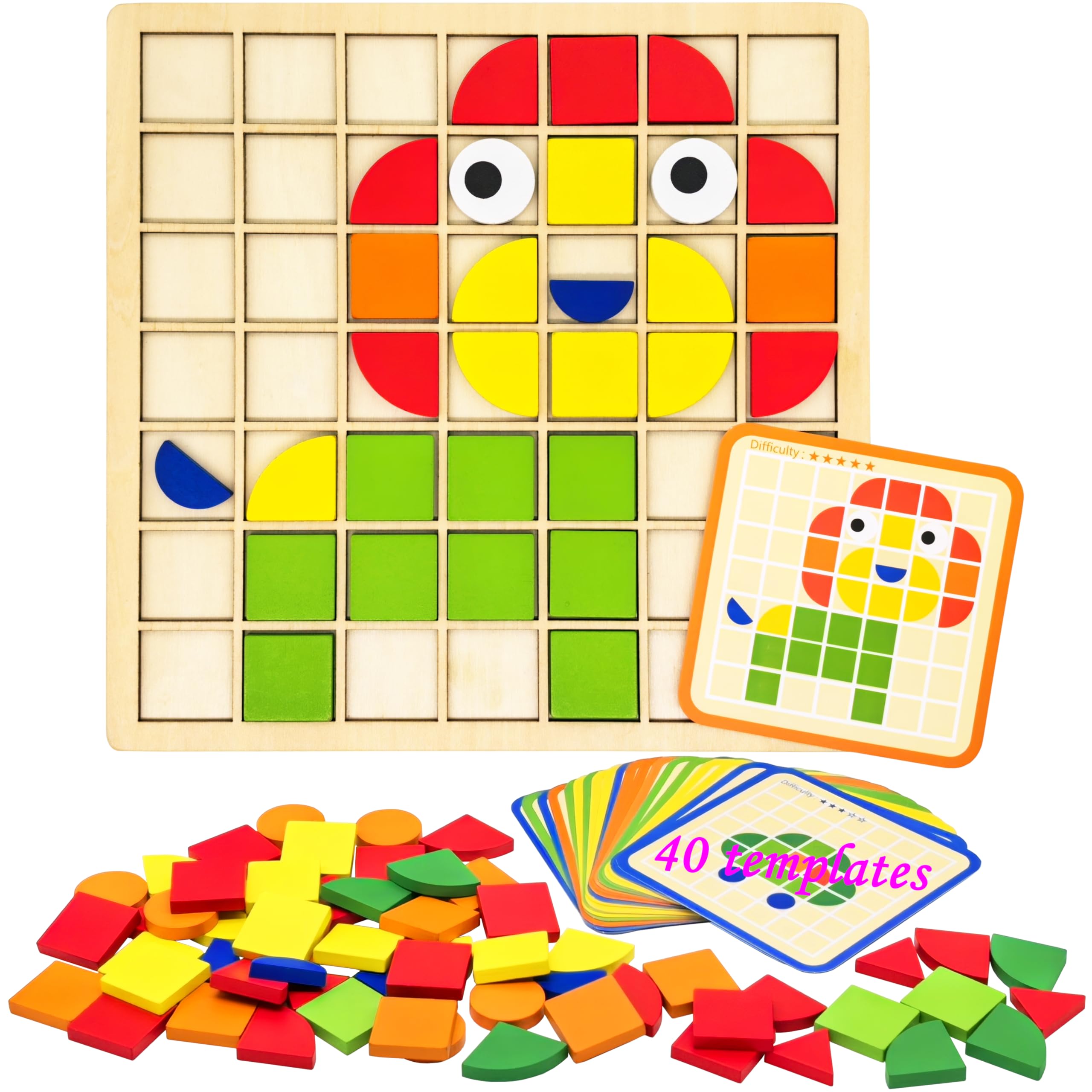 Photo 1 of PHIELEY Activities for Dementia Patients, 96 Pieces Wooden Puzzle Games for Seniors, Colorful Shape Pattern Alzheimers Products for Elderly, Tile Matching Memory Cognitive Busy Board Gadgets Gifts