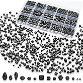 Laopottbeads 1500 Pcs Crystal Glass Beads for Jewelry Making – 12 Styles Bicone, Rondelle, Cube, Teardrop & 3mm Spacer Beads, DIY Bracelet Necklace Earring Craft Kit with Organizer Box(Black)