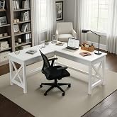 Lavish Home L Shaped Computer Desk for Home Office, White, 59&rdquo;W x 23.5&rdquo;D | Modern Farmhouse L-Shaped Home Office Desk with X-Pattern Legs, Wood Corner Desk or Craft Table
