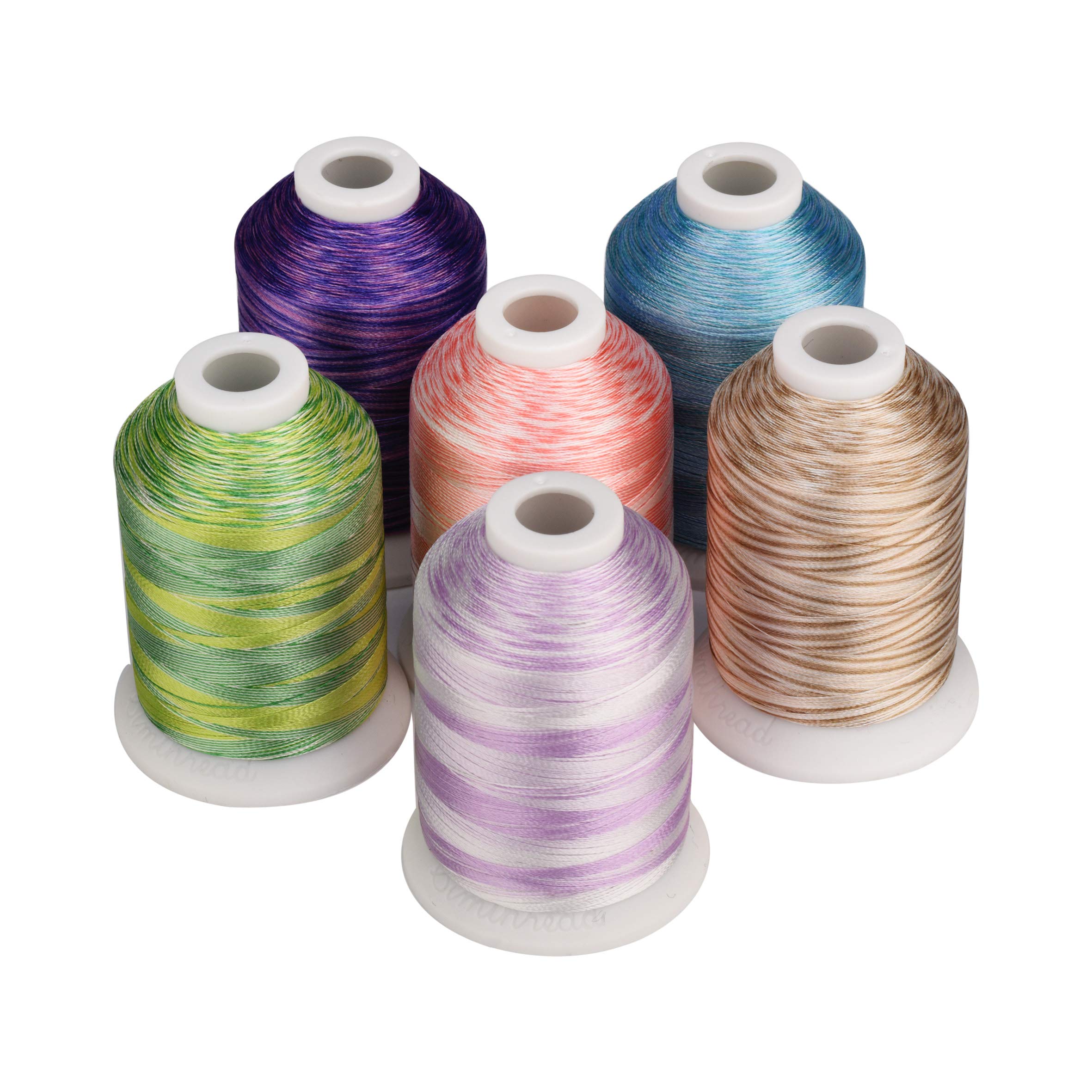 Simthread 6 x 1000M Variegated Polyester Embroidery Threads – 40WT Machine Embroidery Threads for Brother, Janome, Singer & More