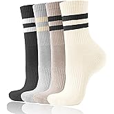 AugRing Women's Striped Cotton Crew Socks Cozy Casual Athletic Quarter Socks for Running & Gym Size 5-11