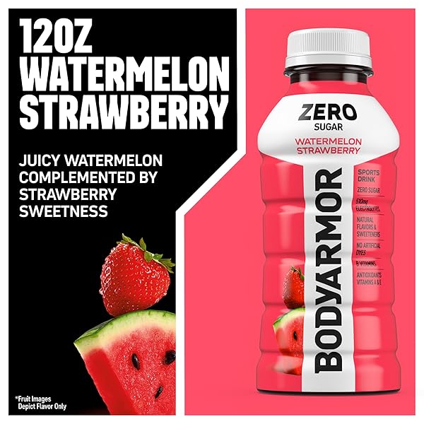 BODYARMOR ZERO SUGAR WATERMELON STRAWBERRY, SUGAR FREE SPORTS DRINK – LOW-CALORIE HYDRATION – NATURAL FLAVORS WITH POTASSIUM PACKED ELECTROLYTES, ANTIOXIDANTS, AND B-VITAMINS, 12 FL OZ (PACK OF 8)