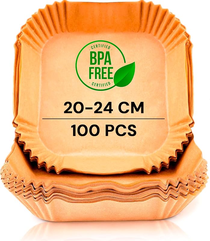 , papel para fritadeira de ar, fritadeira de ar, 100 unidades, 20-24 cm, sem BPA, descartável, para forno, acessórios para fritadeira sem óleo de 5 a 8 litros (20-24 cm, quadrado)