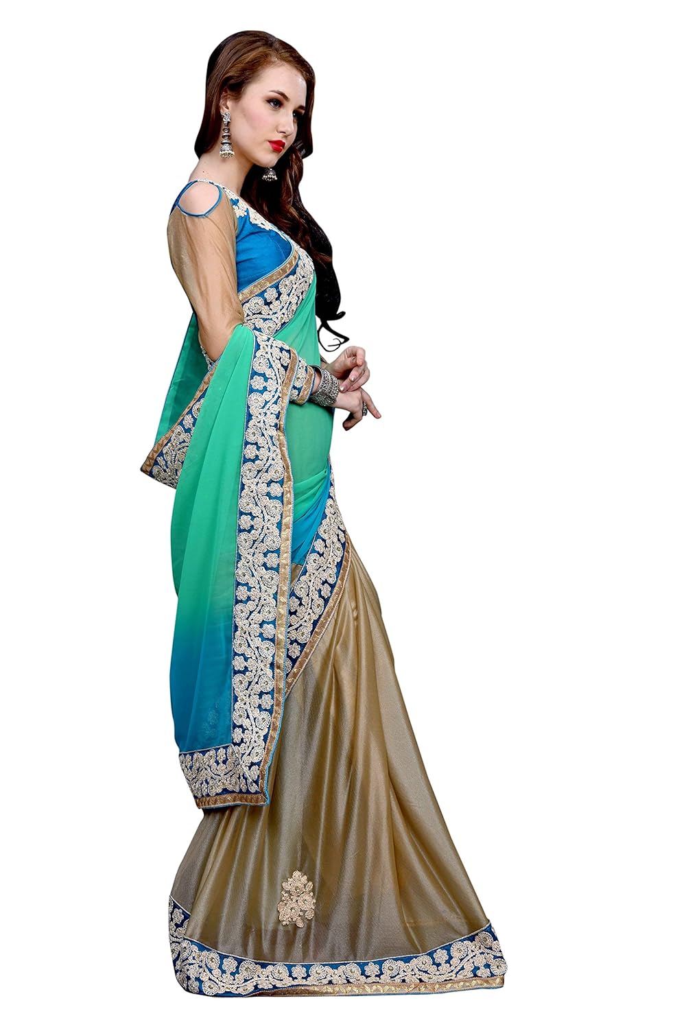 sargam fashion women's georgette saree with blouse piece (srmbbluecord)