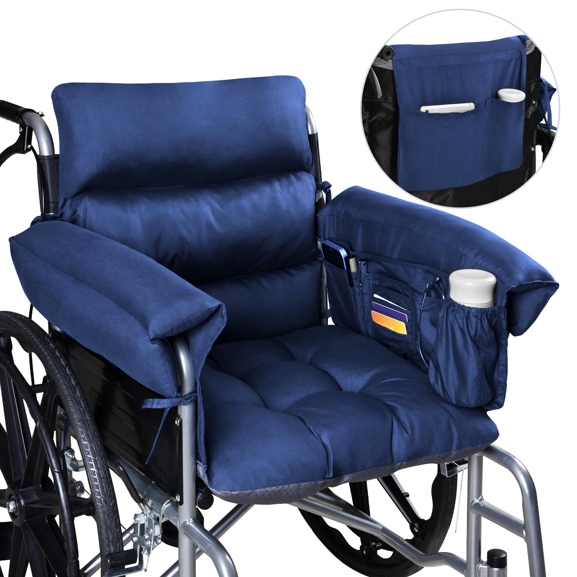 Photo 1 of CZL Wheelchair Cushions with Armrest Storage Pockets and Back Pockets Wheelchair Cushions for Pressure Relief 18”Anti-Slip Wheelchair Seat Cushions for Seniors