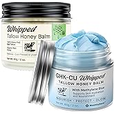 HealthyDerm Beef Tallow Balm Duo – Copper Peptide Blue Balm + Honey Tallow Moisturizer – Natural Face & Body Care for Dry, Mature & Sensitive Skin – 4oz Total